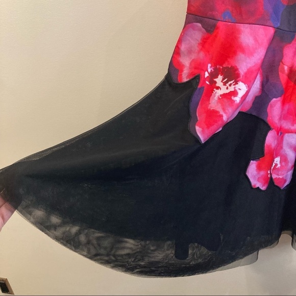 BELLE BY BADGLEY MISCHKA Sz 10 Floral and Mesh A-Line  Zipper Closure Dress - Picture 4 of 14